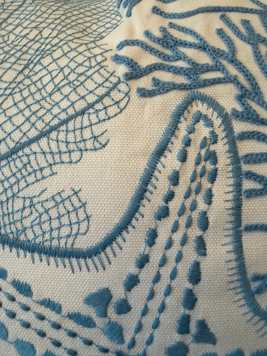 Seaside Embroidered Throw Pillow - Blue