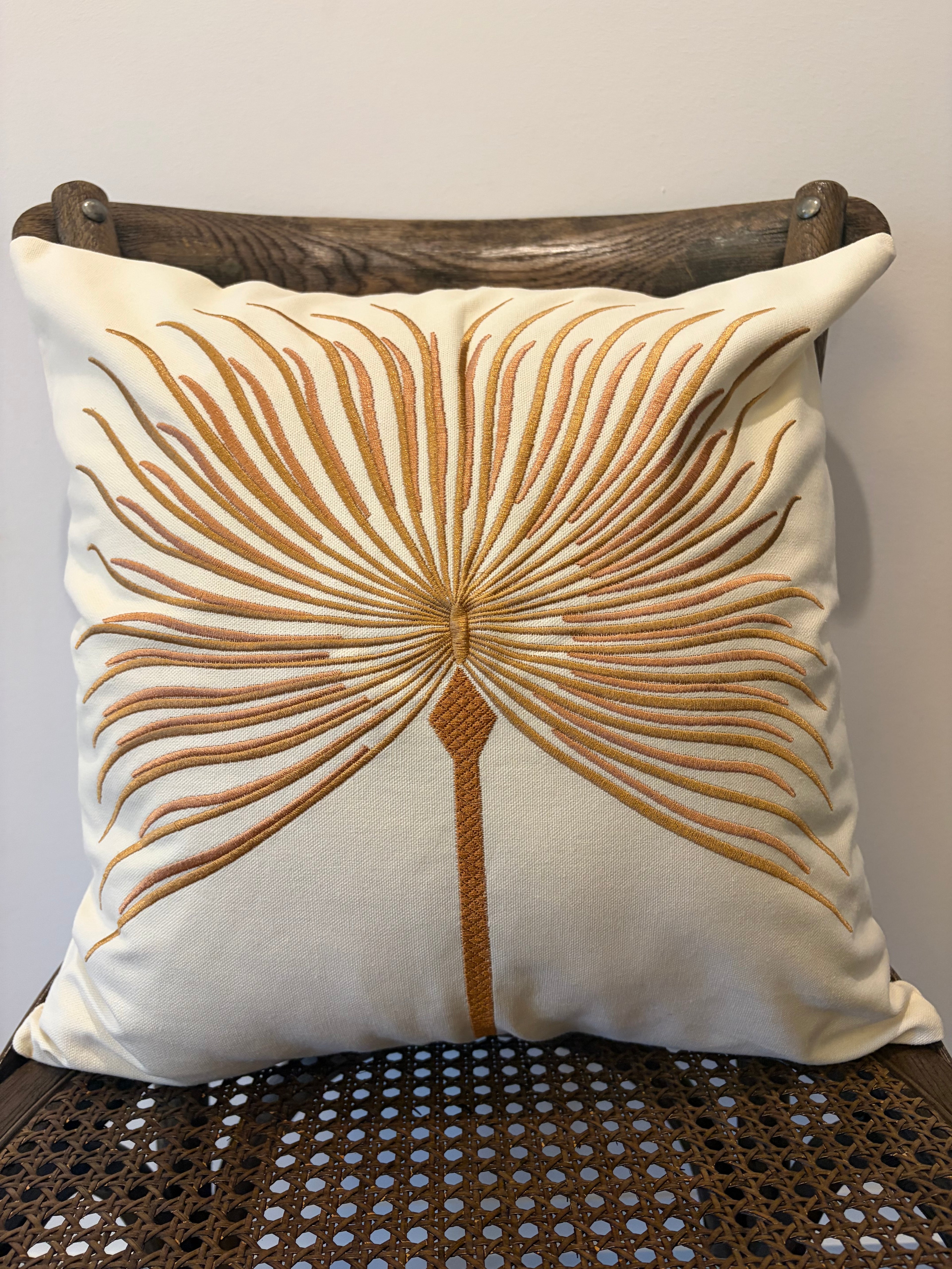 Embroidered Palm on Canvas Pillow