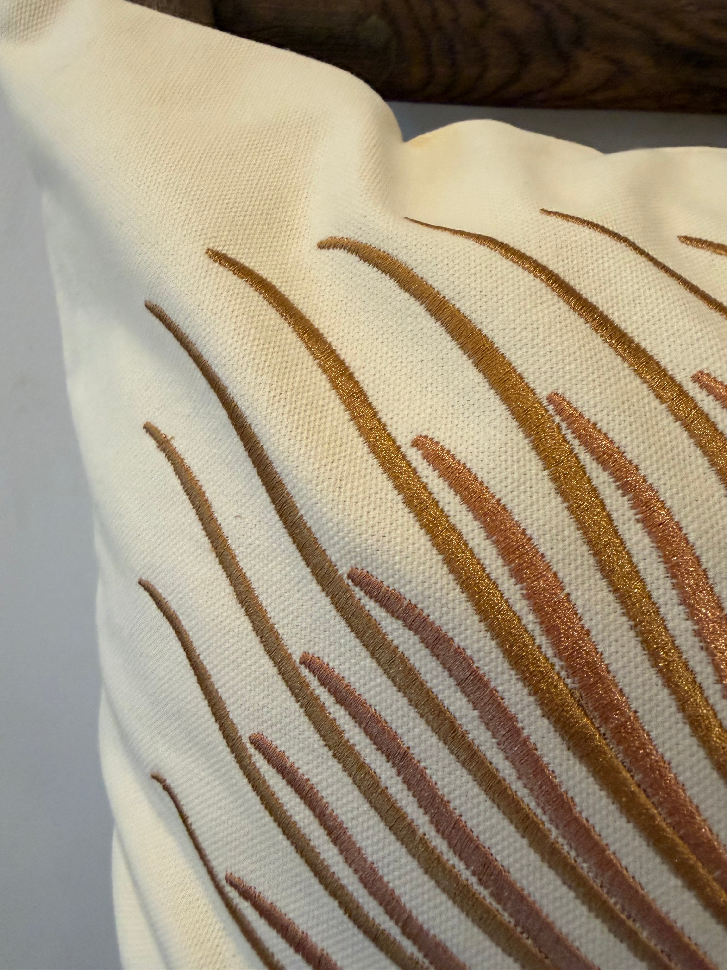Embroidered Palm on Canvas Pillow