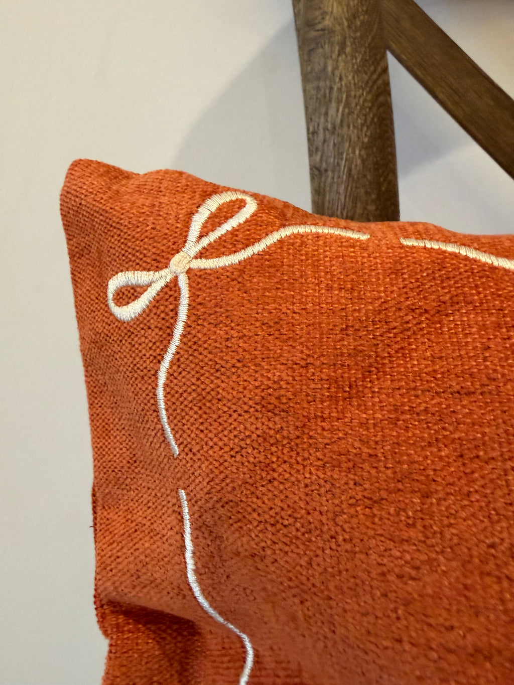 "Hello, Fall" Embroidered Throw Pillow - Rust Orange with Ivory