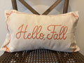 "Hello, Fall" Embroidered Throw Pillow - Natural Canvas with Rust Orange