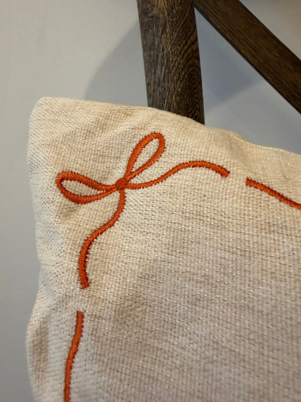 "Hello, Fall" Embroidered Throw Pillow - Natural Canvas with Rust Orange