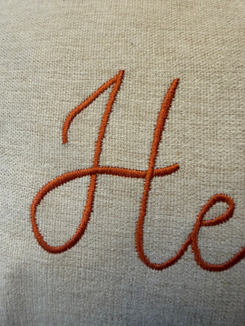 "Hello, Fall" Embroidered Throw Pillow - Natural Canvas with Rust Orange