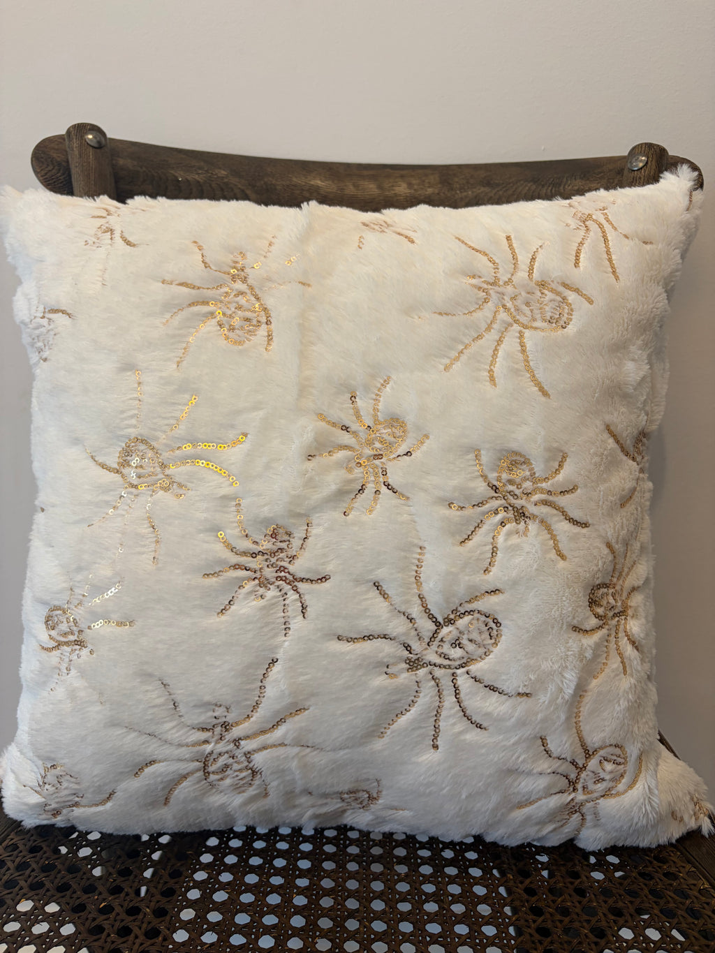 Faux Fur Sequin Spiders Throw Pillow Cover
