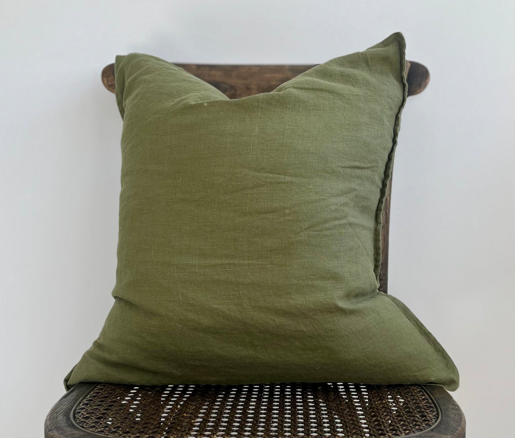 Everyday French Linen Pillow in Olive Green