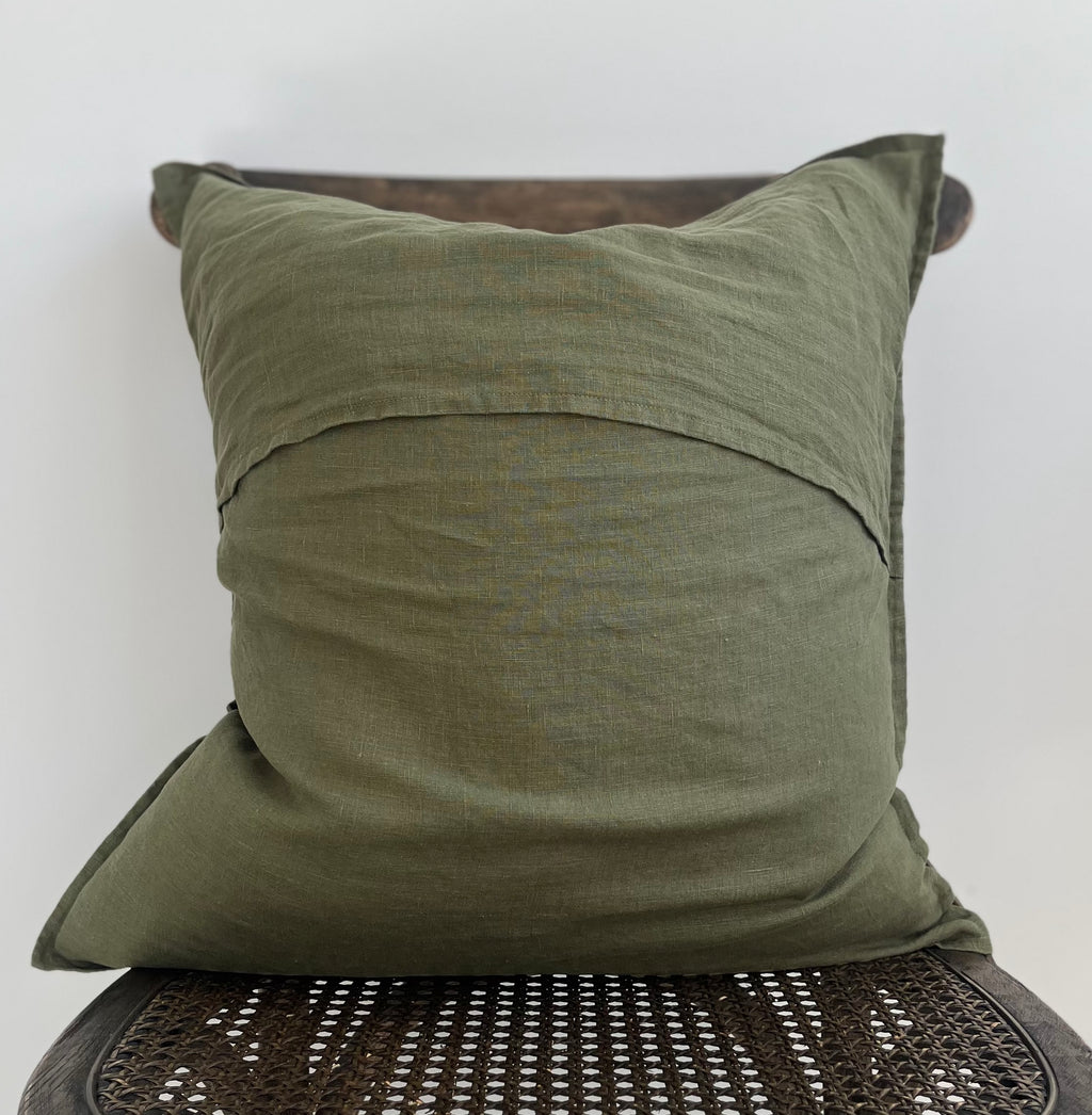 Everyday French Linen Pillow in Olive Green