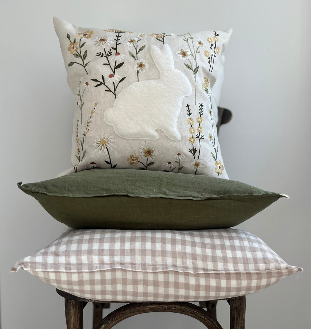 Embroidered Floral Bunny Pillow