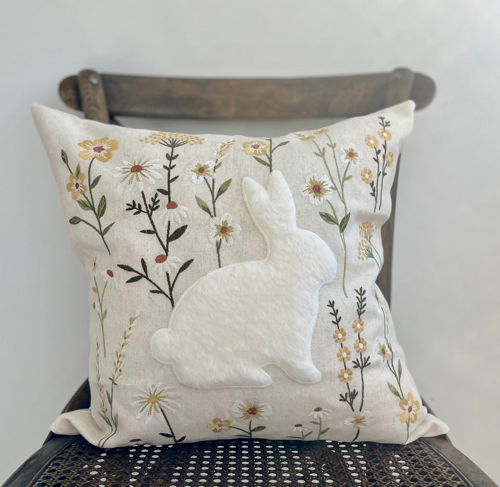 Embroidered Floral Bunny Pillow