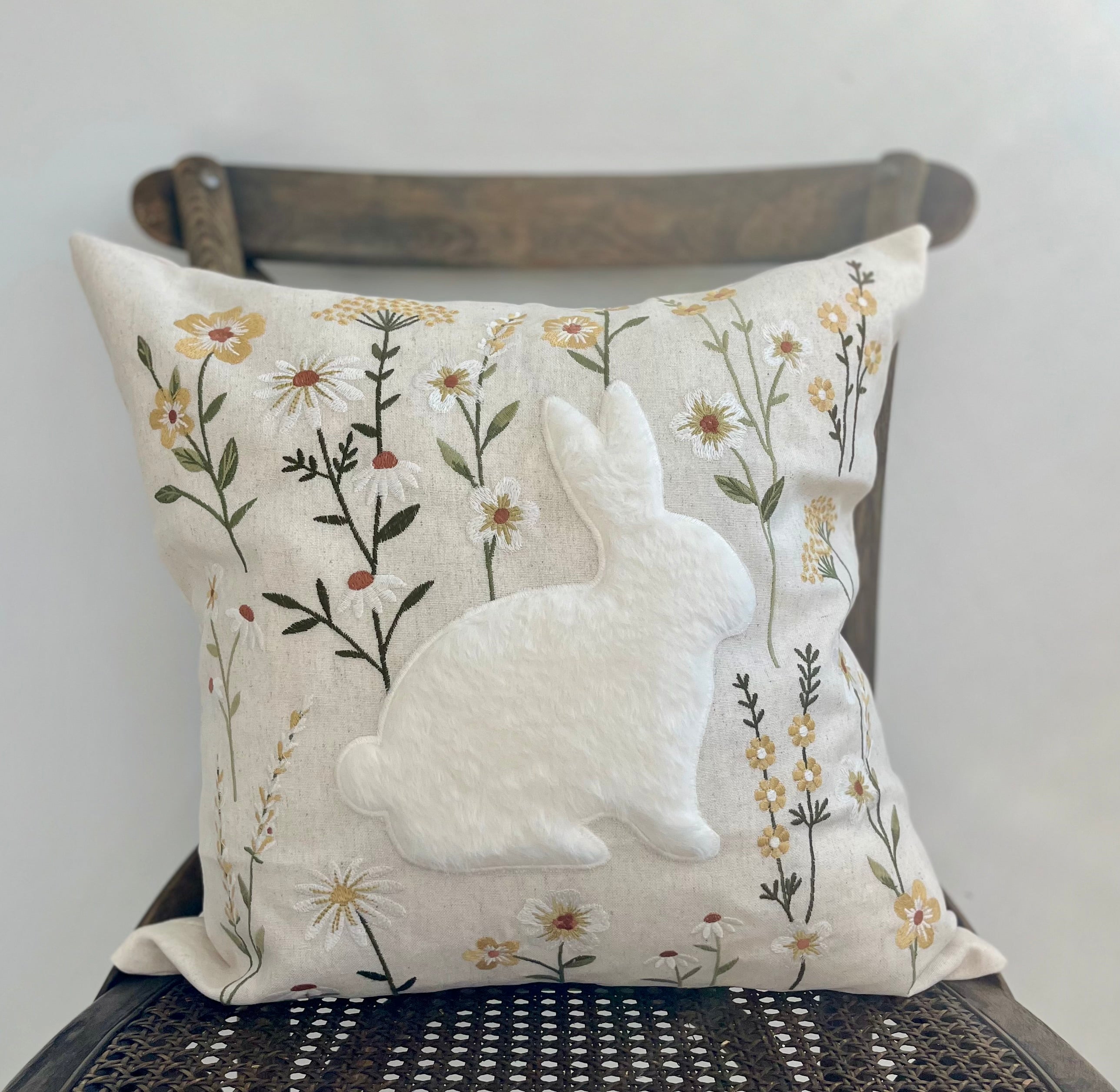 Embroidered Floral Bunny Pillow