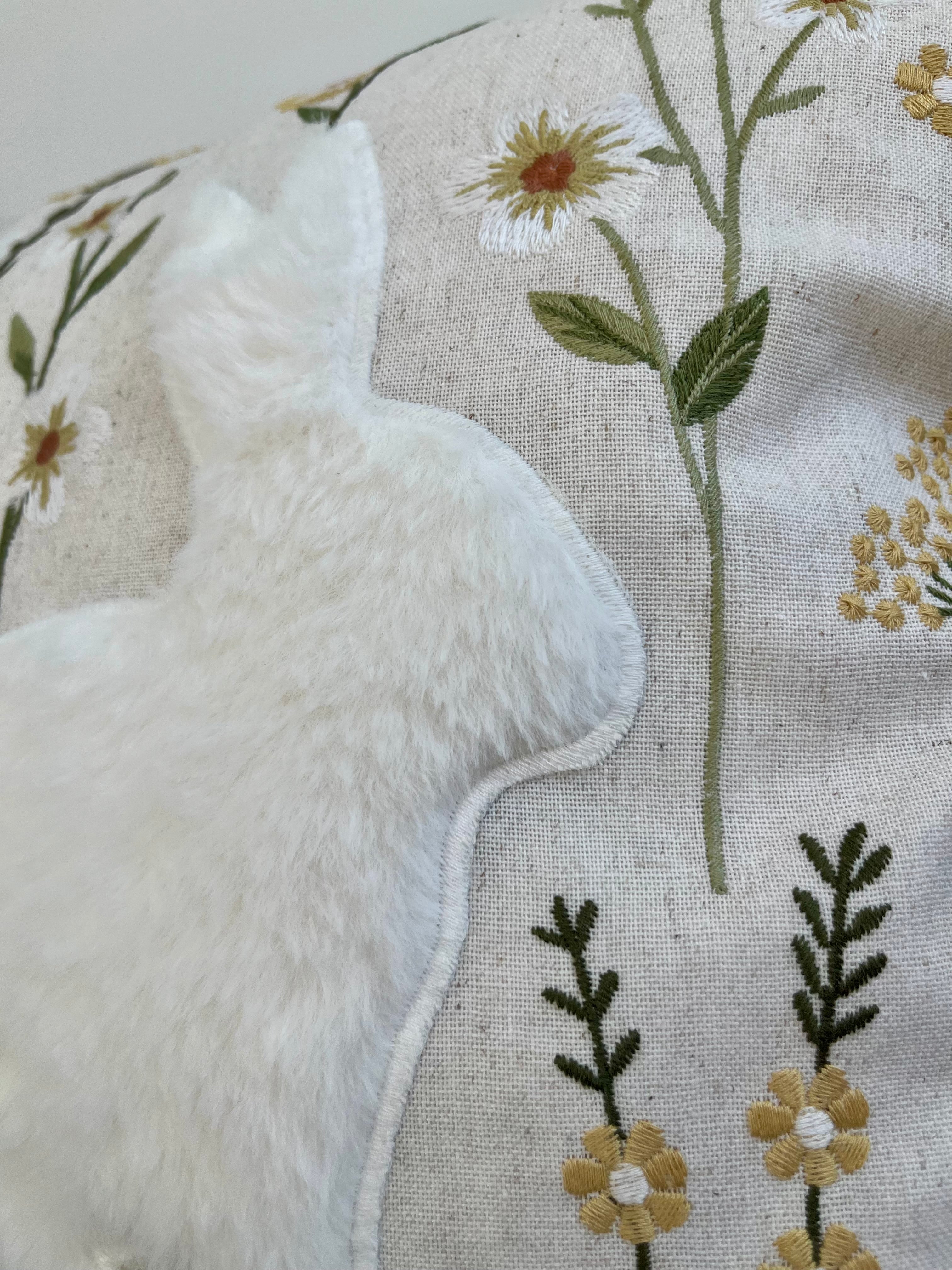 Embroidered Floral Bunny Pillow