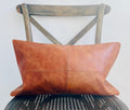 Pieced Leather Lumbar Pillow in Cognac