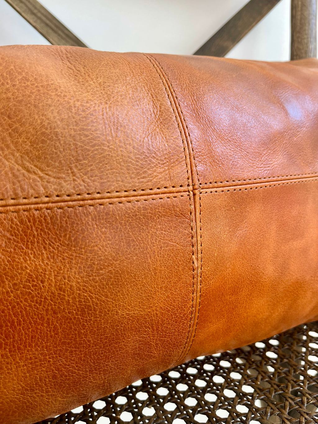 Pieced Leather Lumbar Pillow in Cognac
