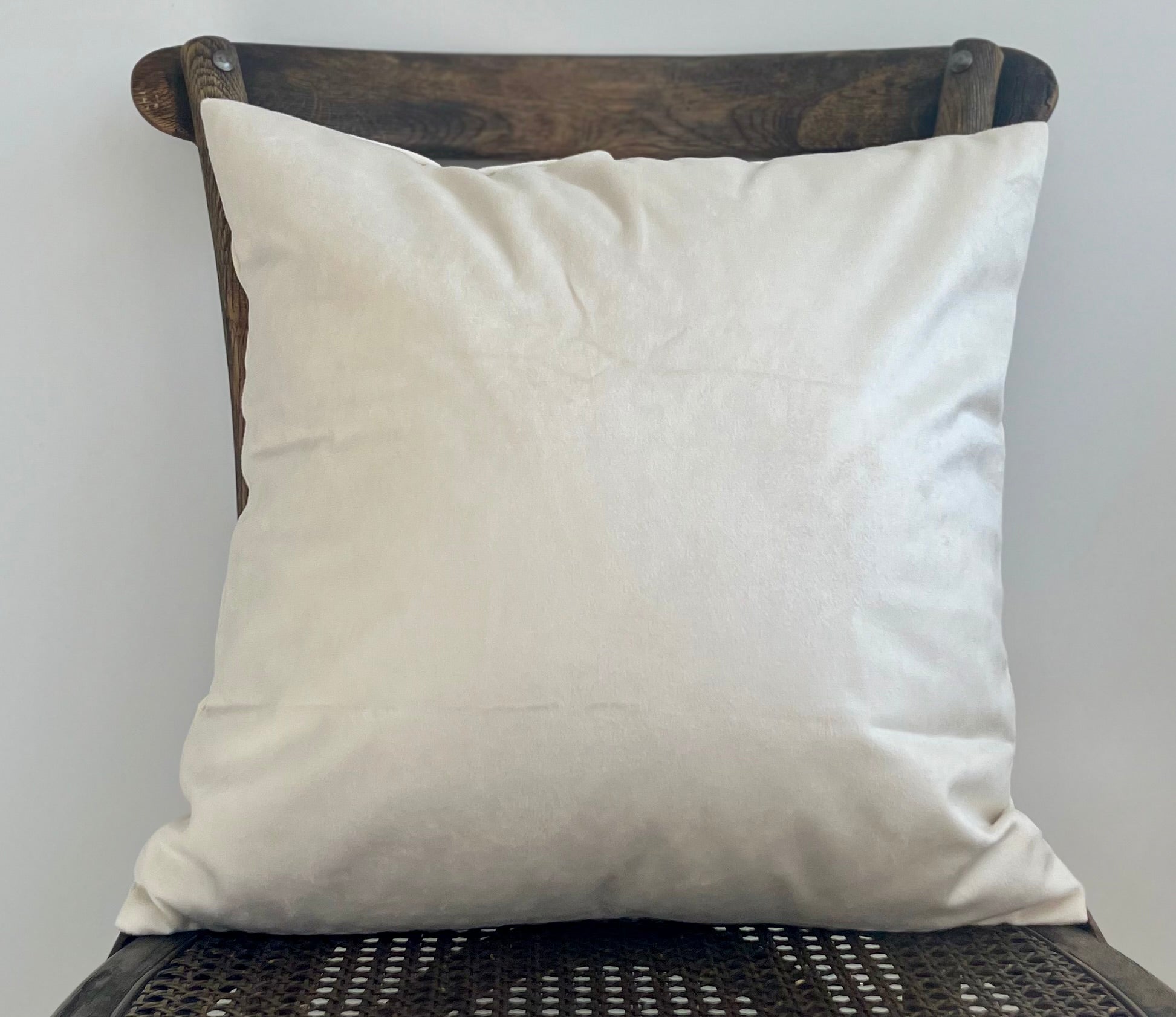 Embroidered Hazelnut Bunny on Warm White Velvet Pillow