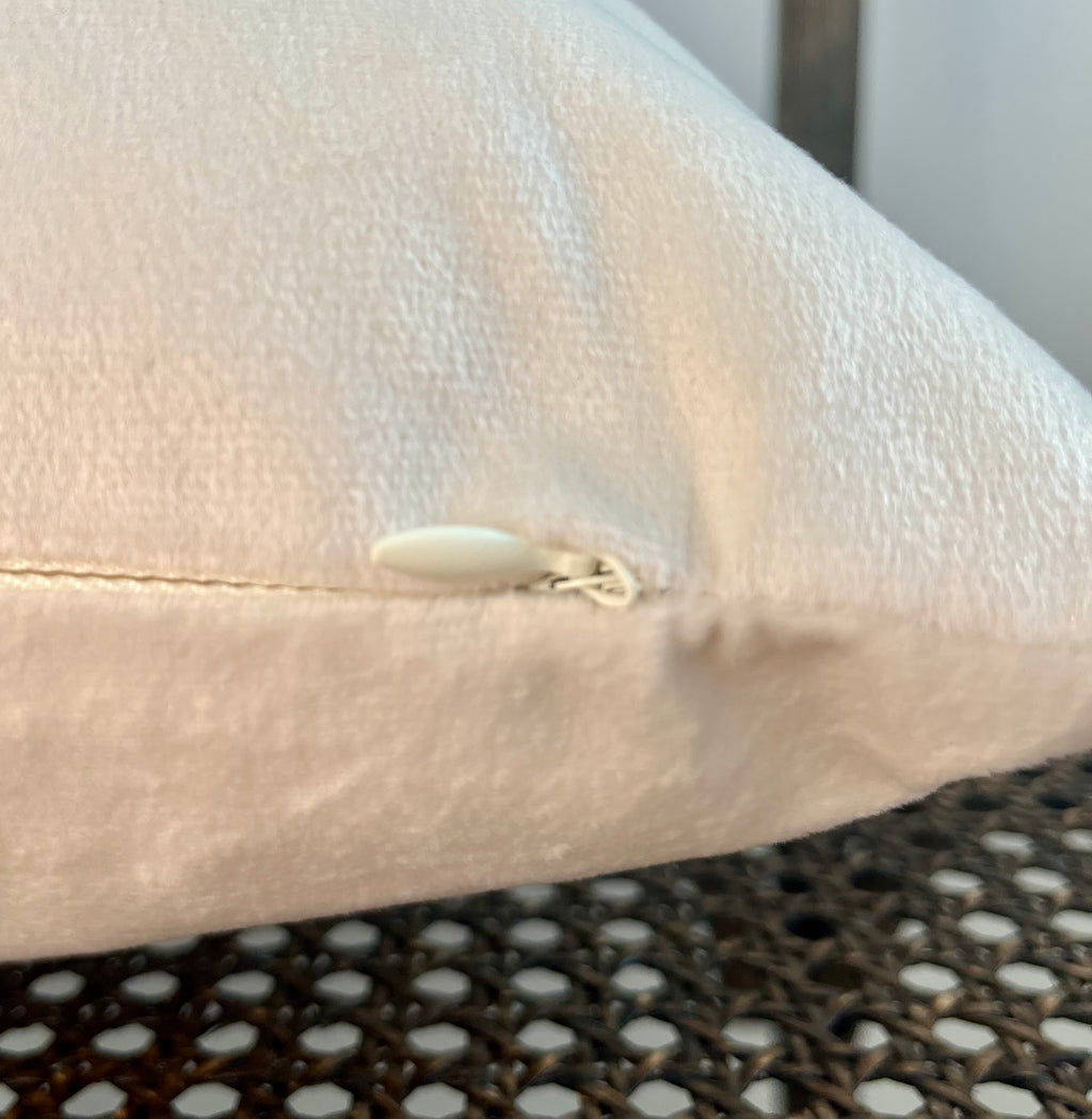 Embroidered Hazelnut Bunny on Warm White Velvet Pillow