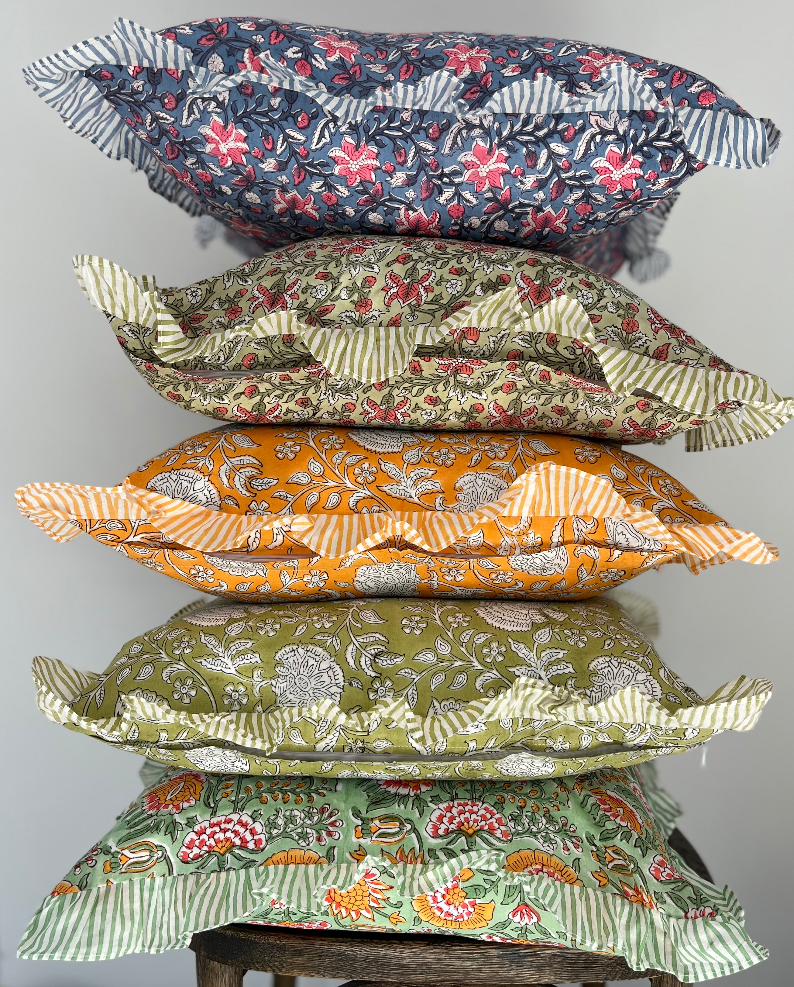 Floral Block Printed Pillow in Bright Orange