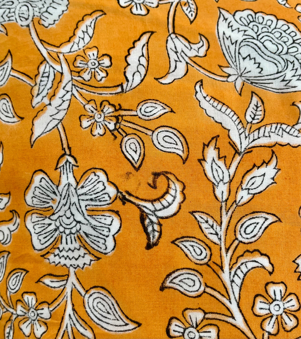 Floral Block Printed Pillow in Bright Orange