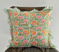 Floral Block Printed Pillow in Green and Marigold