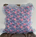 Floral Block Printed Pillow in French Blue and Pink Coral