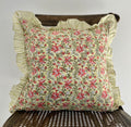 Floral Block Printed Pillow in Green and Pink Coral