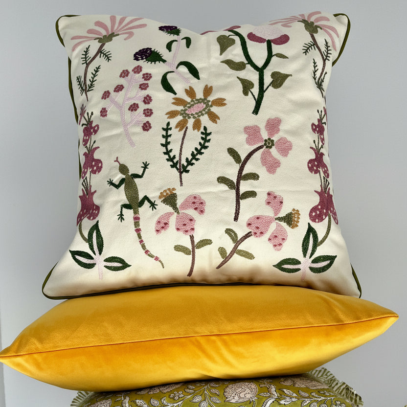 Embroidered Botanical Pillow