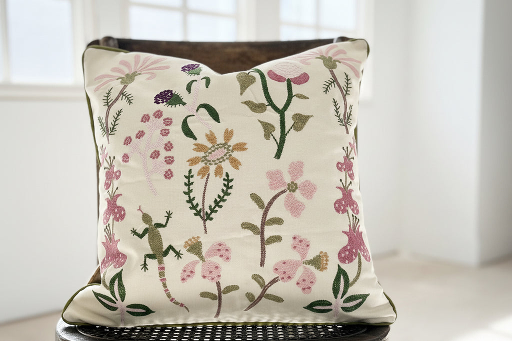 Embroidered Botanical Pillow