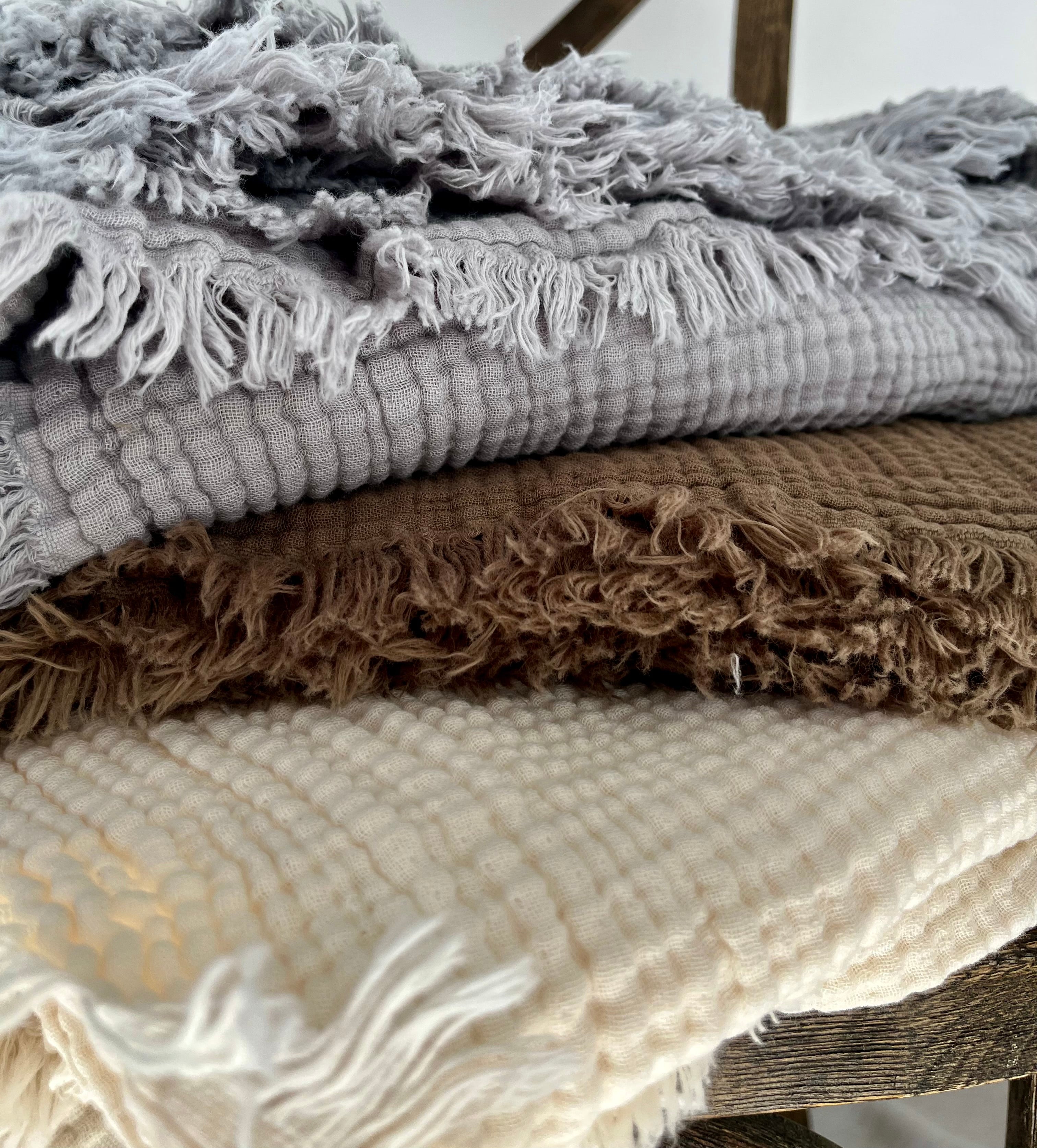 Cotton Gauze Throw Blanket in Brown Olive