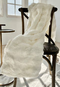 Faux Rabbit Fur Throw Blanket in Warm White