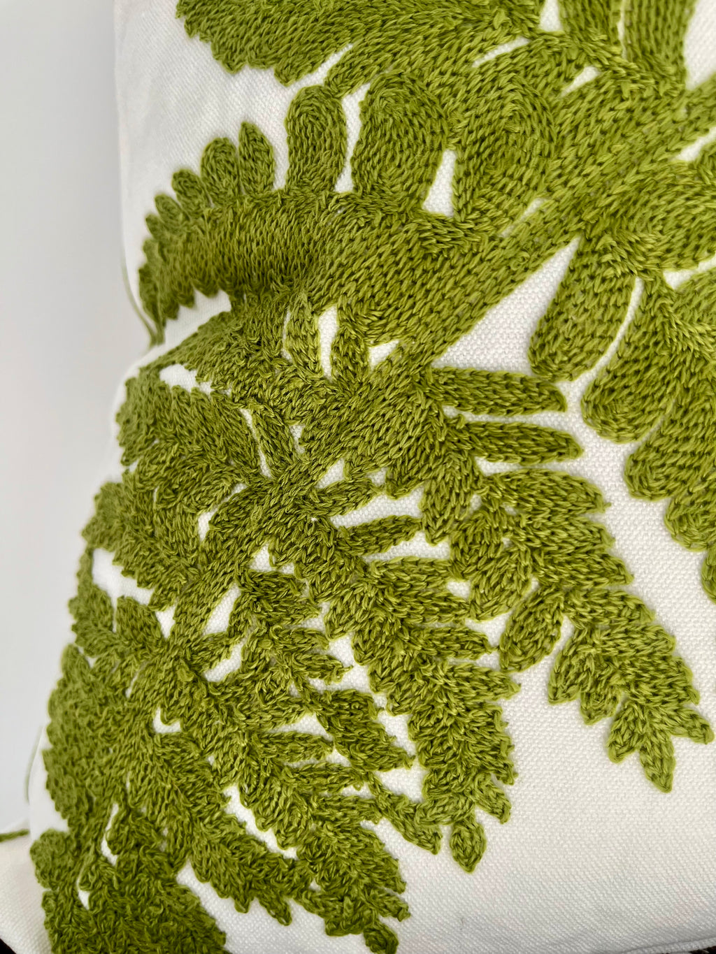 Embroidered Botanical Fern Leaf Pillow