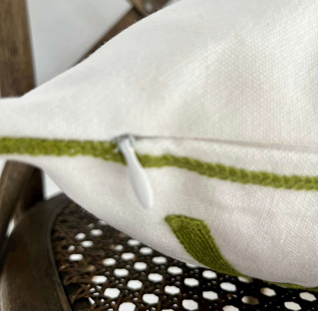 Embroidered Botanical Fern Leaf Pillow