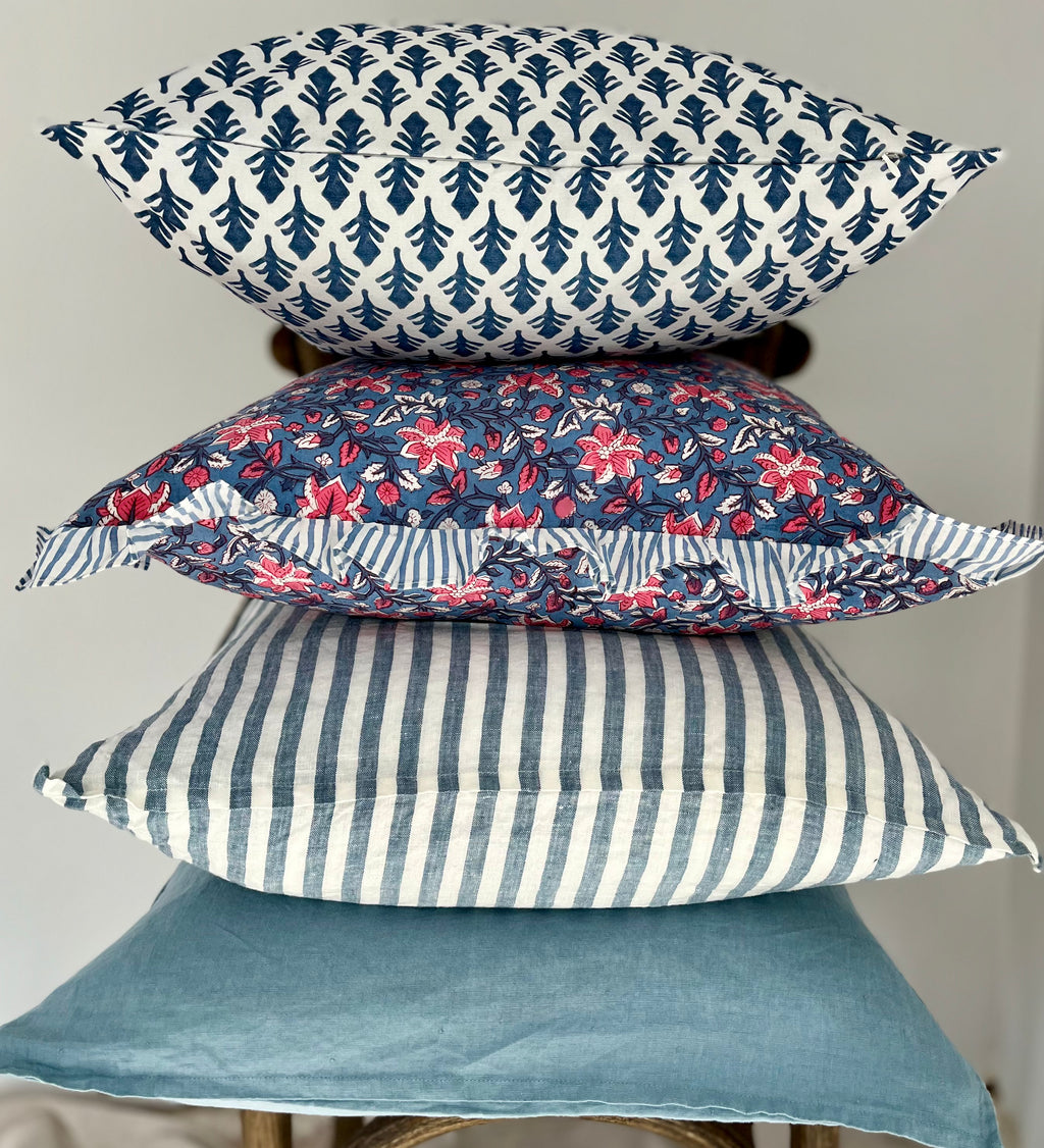 Everyday French Linen Pillow in French Blue Stripe