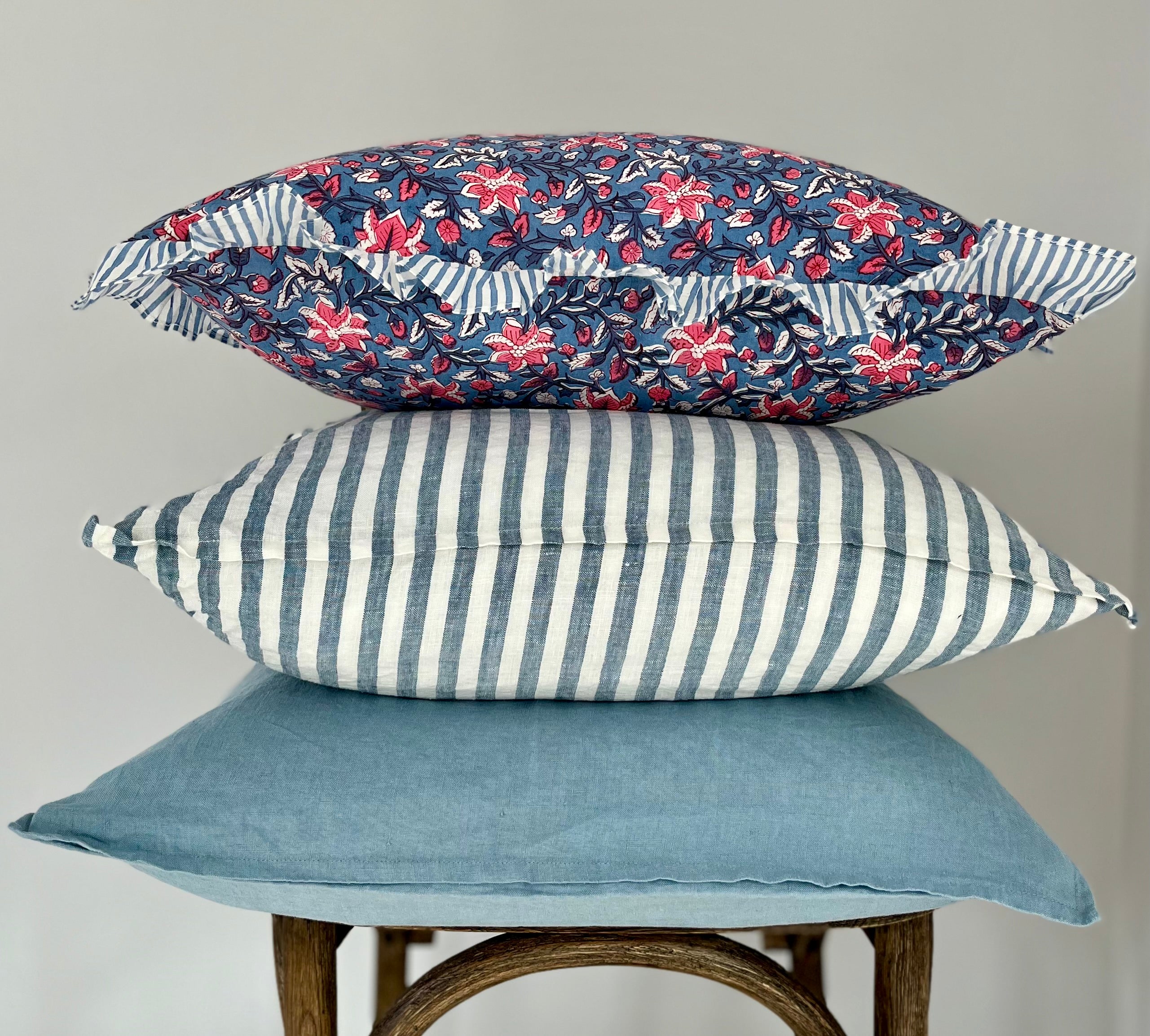 Everyday French Linen Pillow in French Blue Stripe