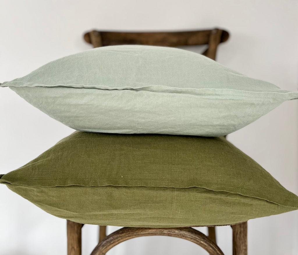 Everyday French Linen Pillow in Olive Green