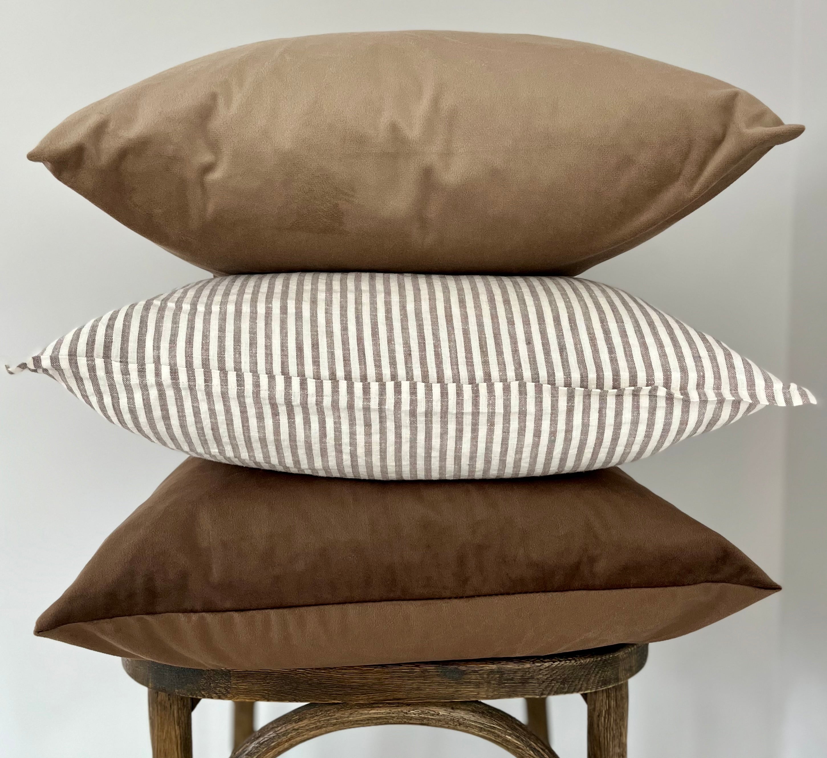 Everyday French Linen Pillow in Dark Brown and Warm White Stripe