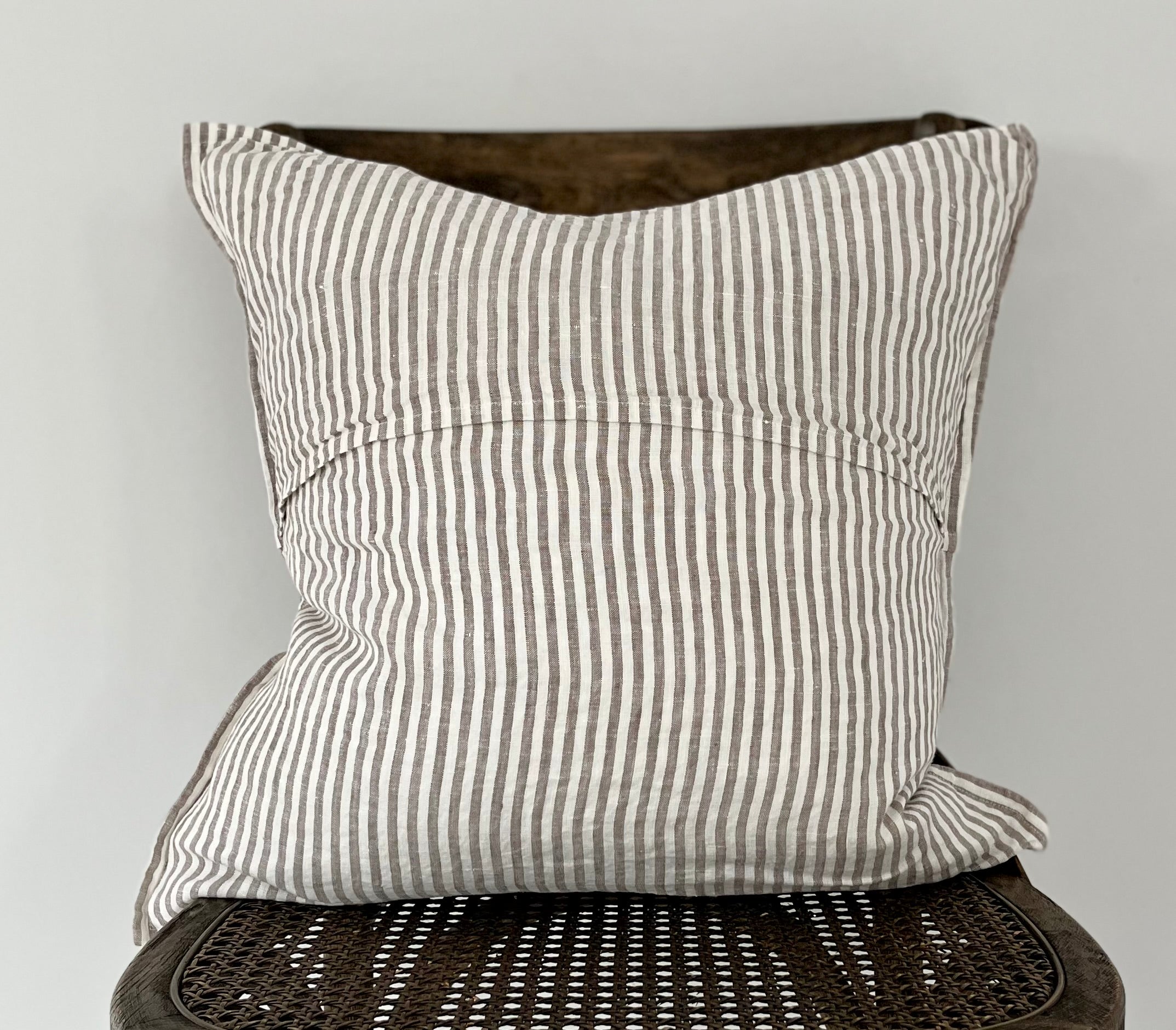 Everyday French Linen Pillow in Dark Brown and Warm White Stripe