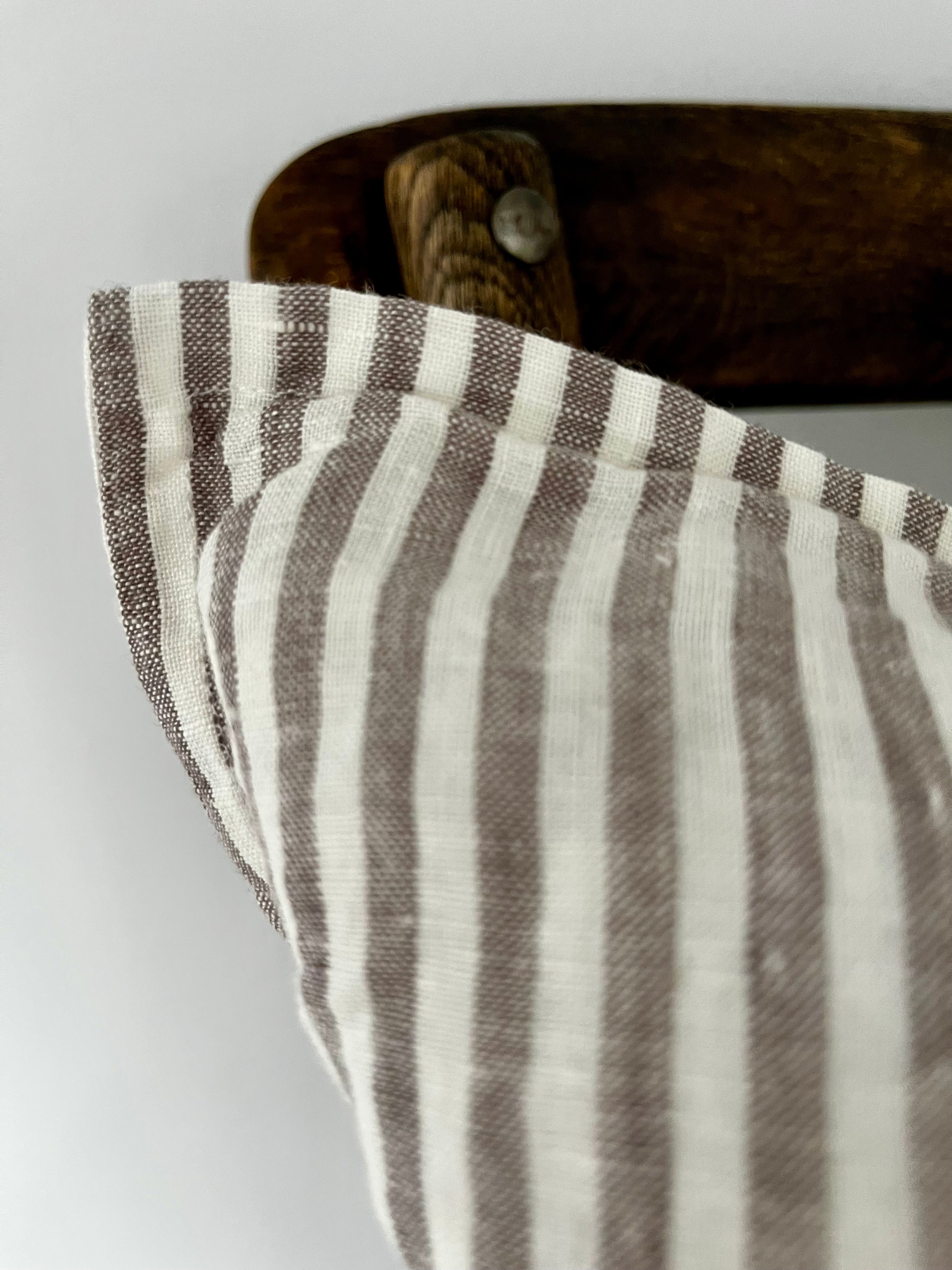 Everyday French Linen Pillow in Dark Brown and Warm White Stripe