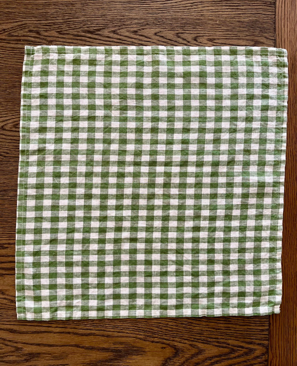 Gingham French Linen Napkin in Green and Warm White