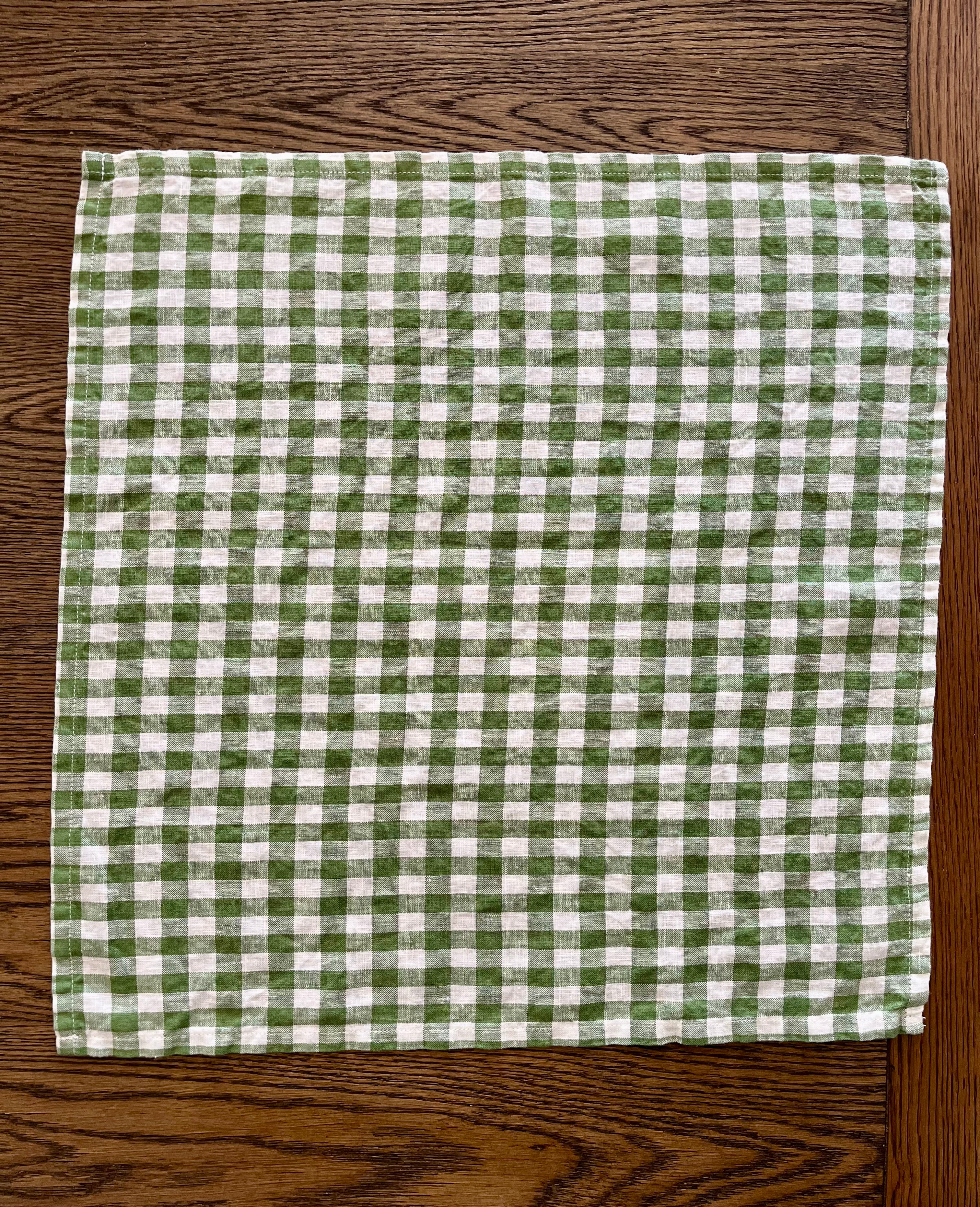 Gingham French Linen Napkin in Green and Warm White