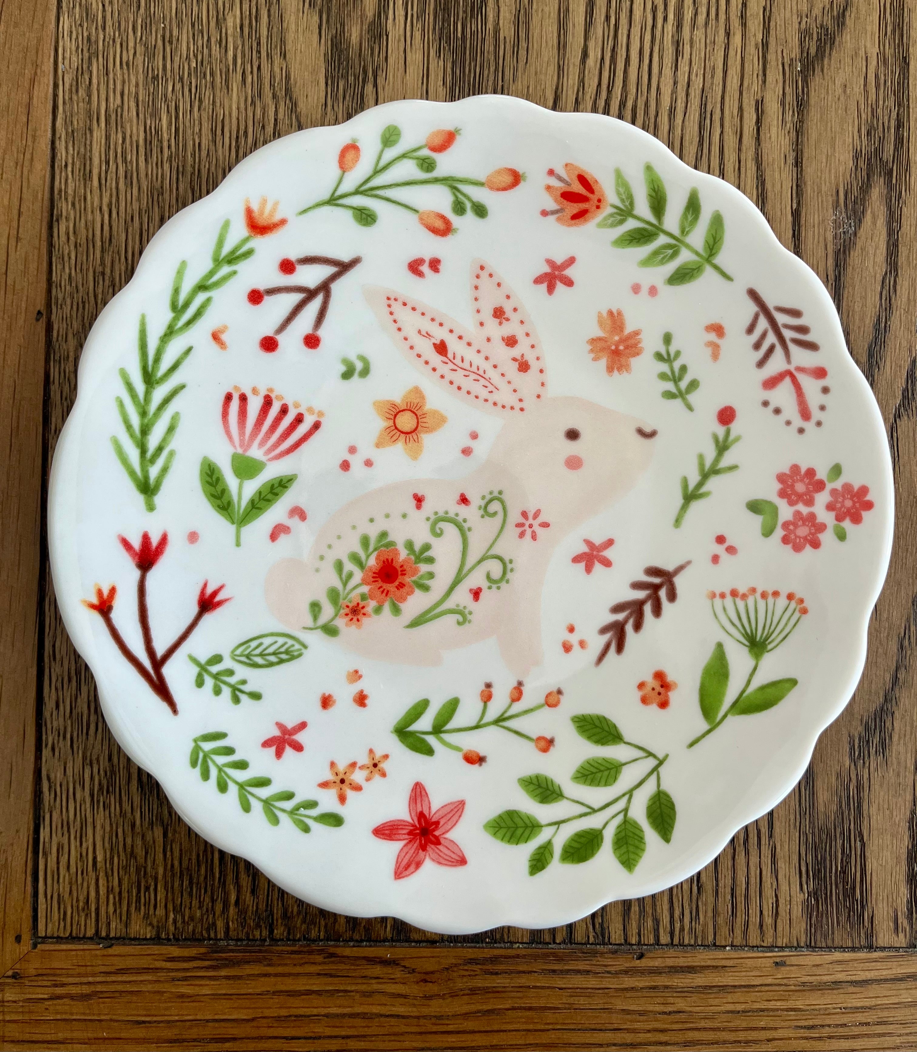 Bunny Dessert Plate with Red Flowers