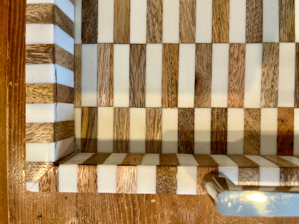 Checkered Tray with Polished Silver Handles