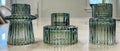 Ribbed Glass Candle Holders in Green - Set of 3