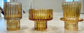 Ribbed Glass Candle Holders in Amber - Set of 3