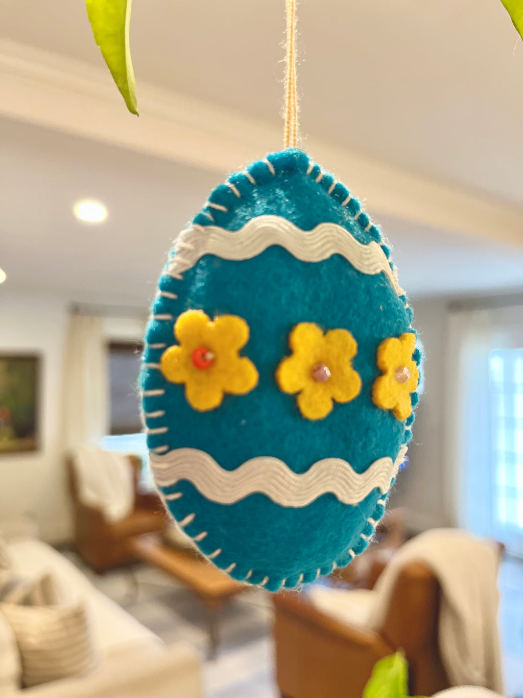 Felt Easter Egg Ornament - Bright Blue