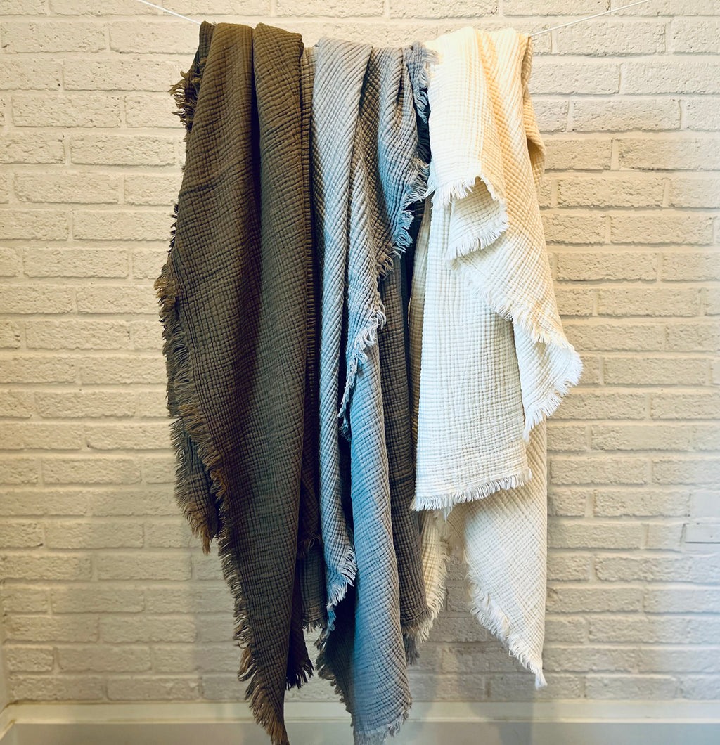 Cotton Gauze Throw Blanket in Brown Olive