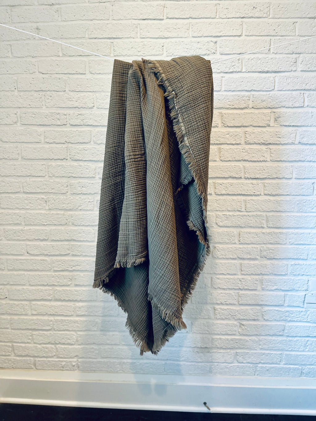 Cotton Gauze Throw Blanket in Brown Olive