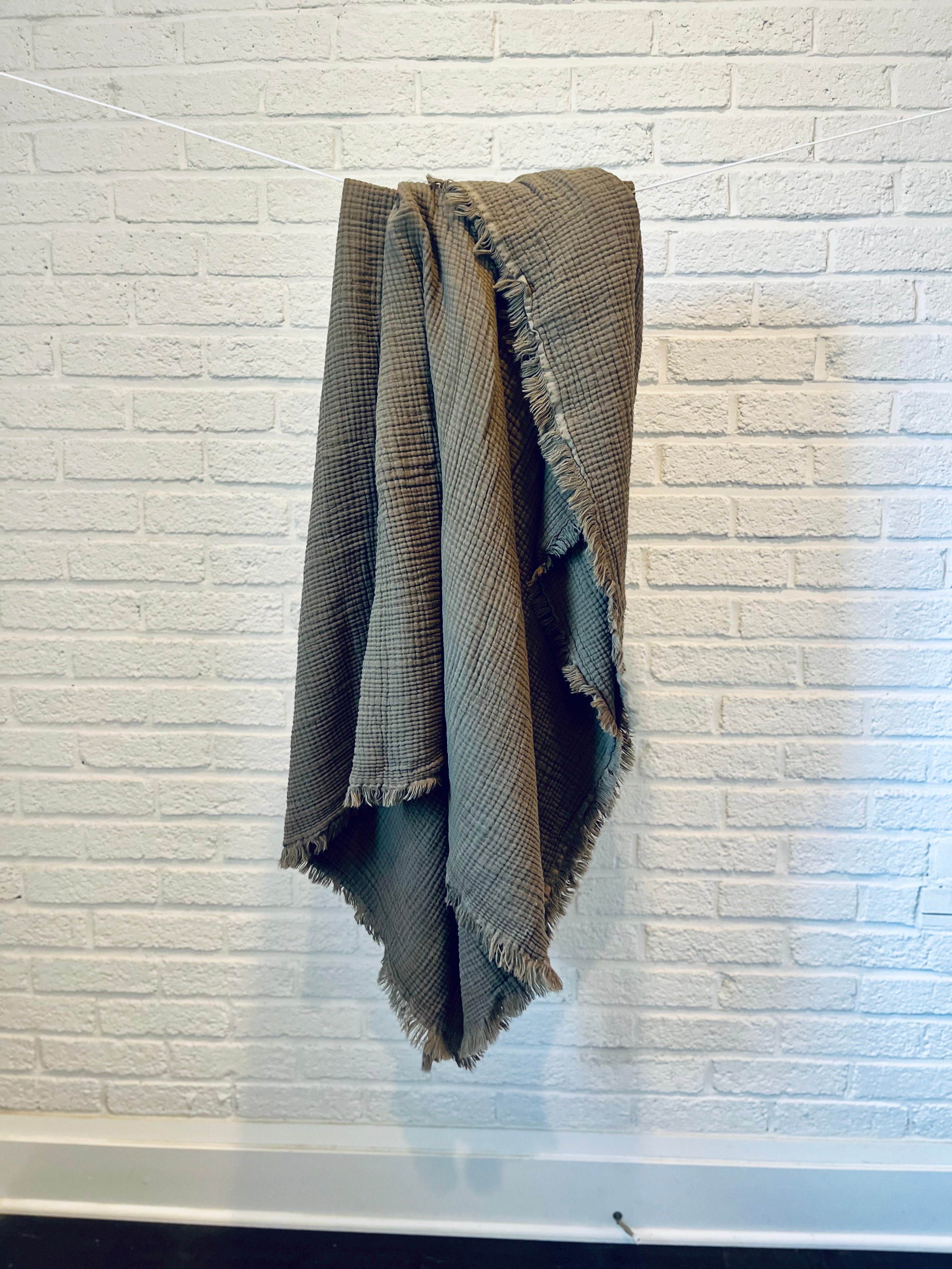 Cotton Gauze Throw Blanket in Brown Olive