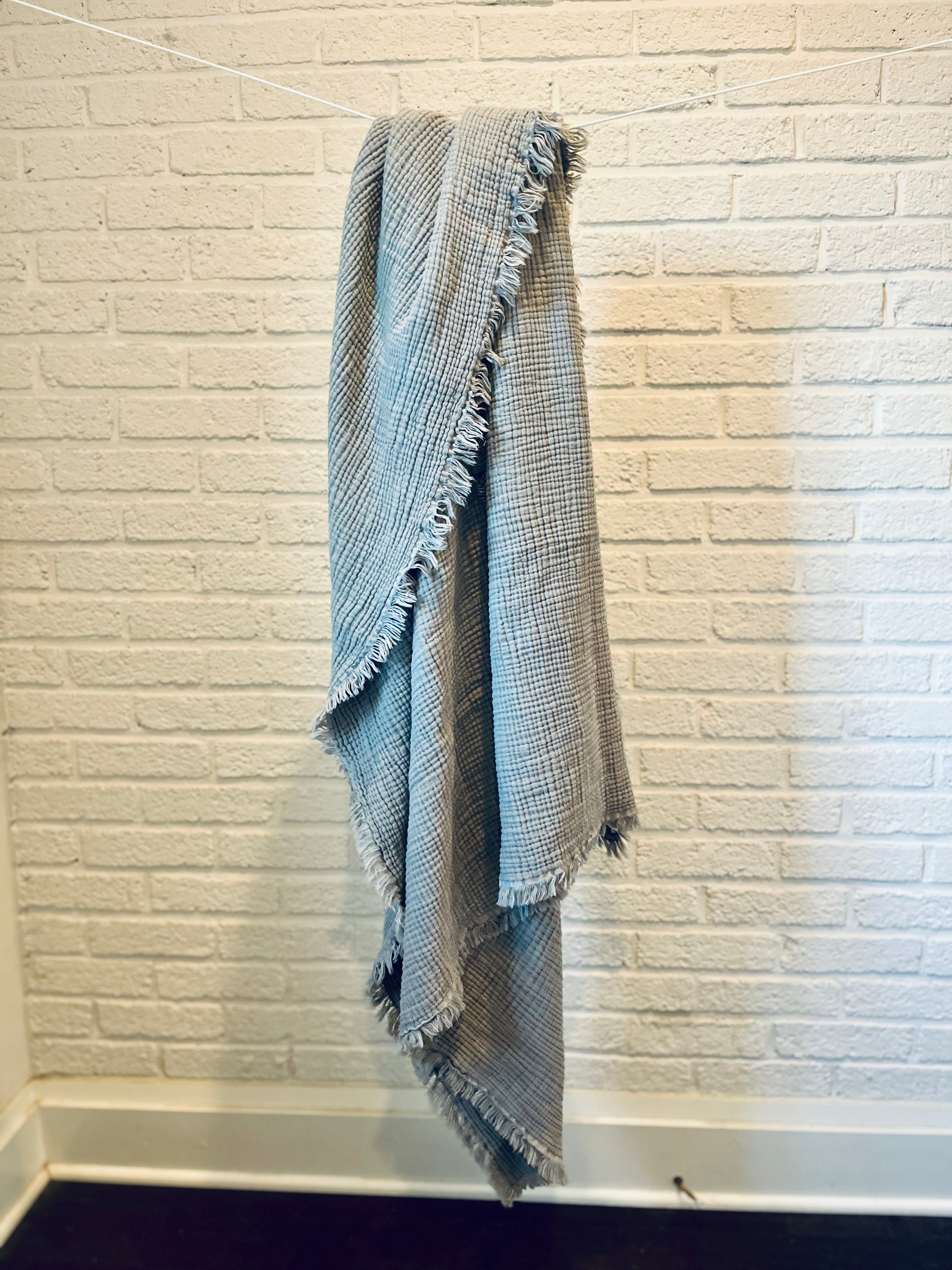Cotton Gauze Throw Blanket in Blue Grey