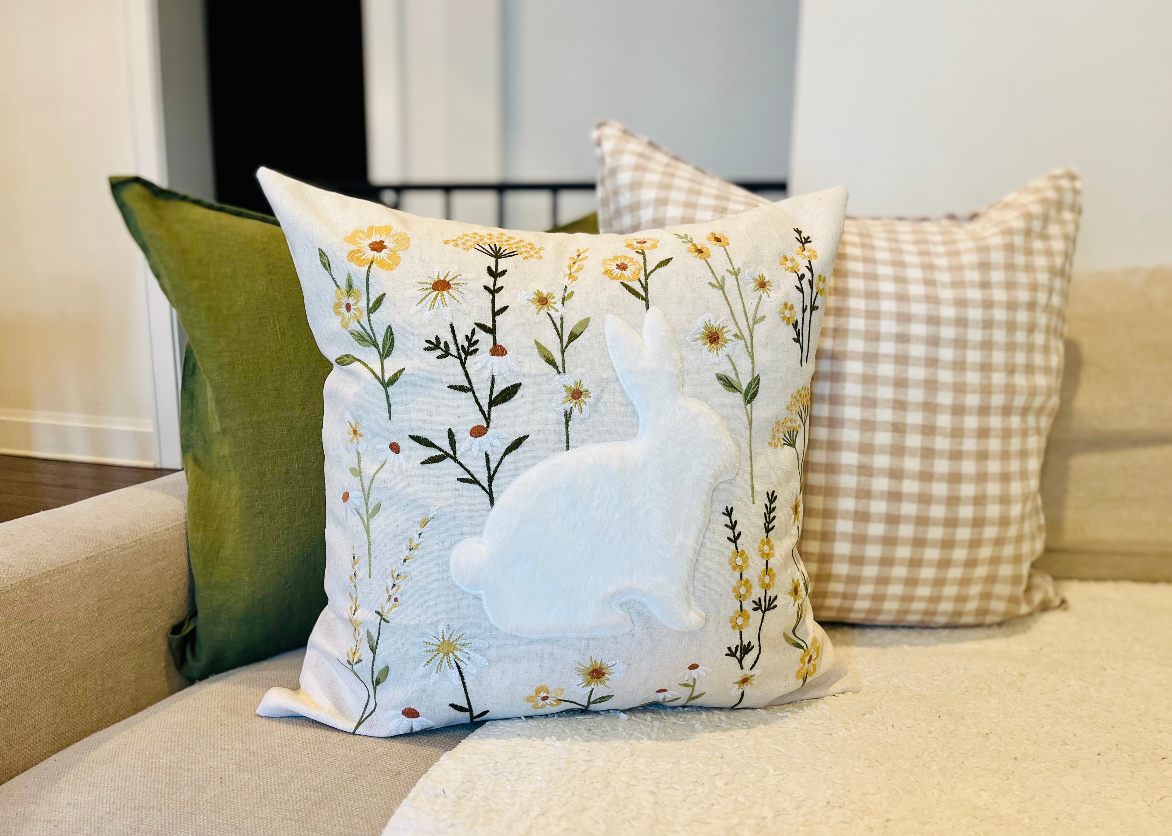 Embroidered Floral Bunny Pillow